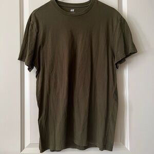 H&M Men's Olive Crew Neck Short Sleeve T-Shirt